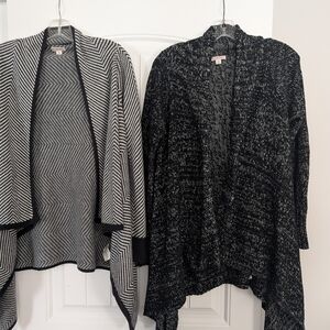 Women's Black and Gray Open Front Sweater